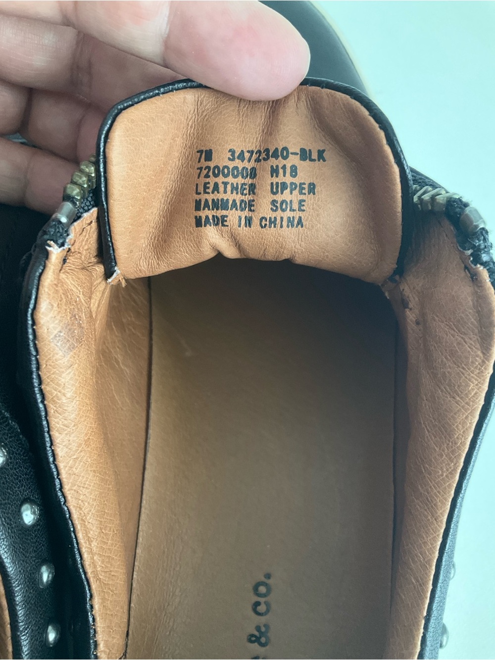FRYE AND CO. 7 M Black Leather Zip-Front Studded Slip-On Flats - Picture 9 of 11